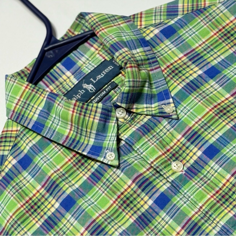 NEW Ralph Lauren Men's Oxford Green Blue Yellow Red M‎ Plaid Shirt Excellent